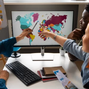 side view woman working as travel agent scaled